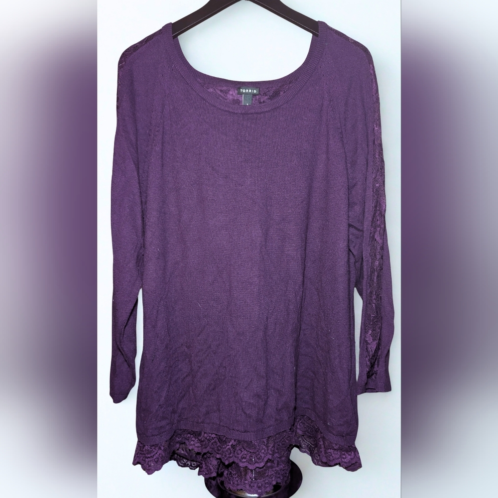 Torrid Purple Lace Inset Back Top Size 3X
